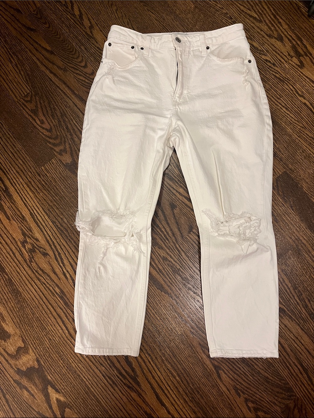 Abercrombie White Distressed Mom Jeans